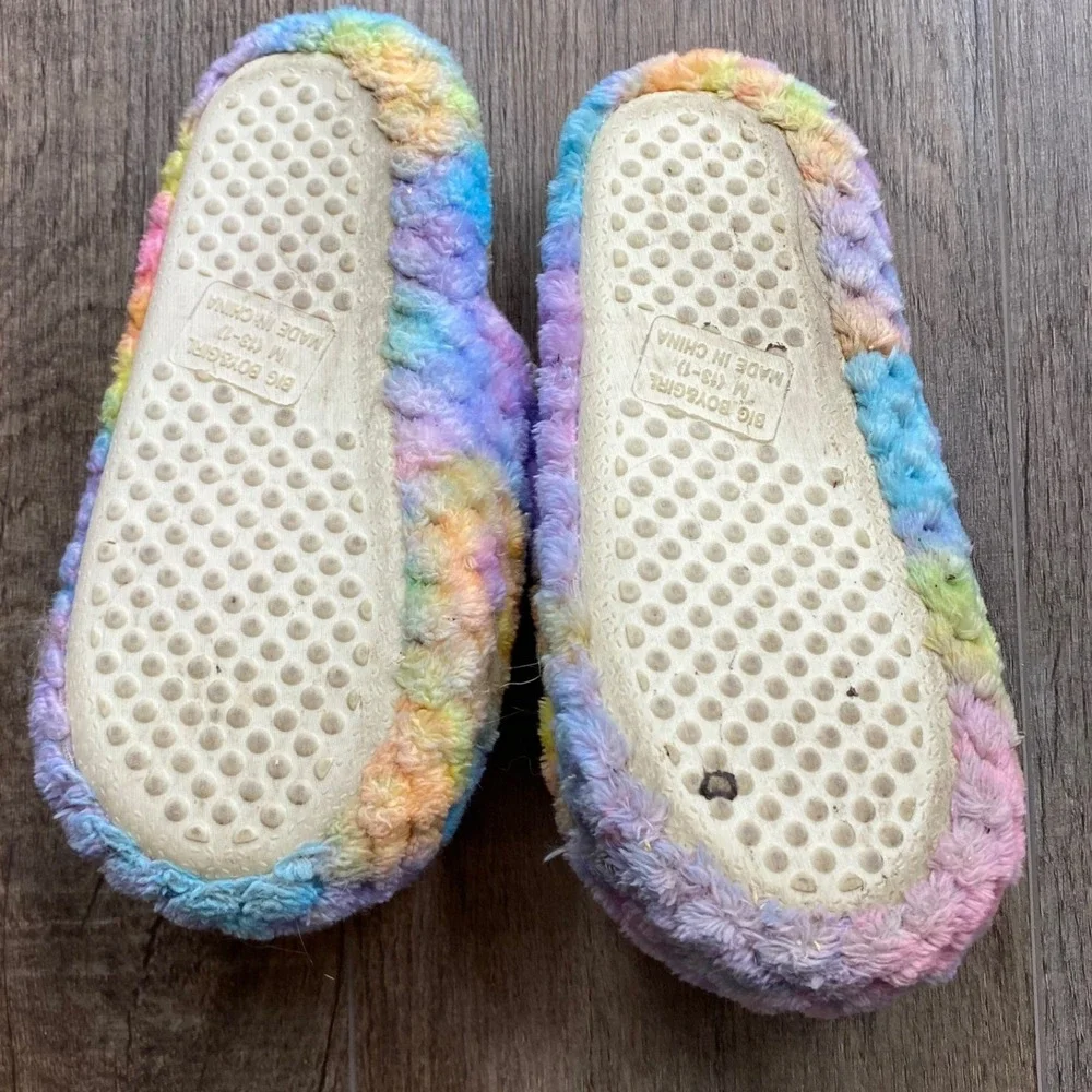 Peeps Kids Rainbow Tie Dye Plush Bunny Slippers Pink‎ Easter Medium 13-1